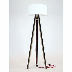 Čierna stojacia lampa s bielym tienidlom a červeným káblom Ragaba Wanda