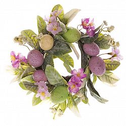 Veľkonočný veniec s kvetmi a vajíčkami sv. fialová, pr. 25 cm